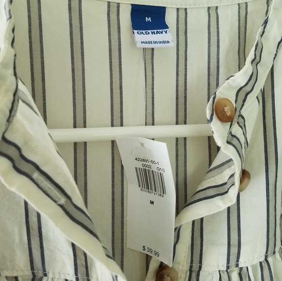 NWT Old Navy Striped Peasant Style Long Sleeve 100% cotton Henley Blouse Size M - Picture 2 of 3